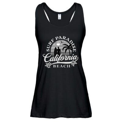 Grey Scale Surfing Design Surf Paradise At California Beach Ladies Essential Flowy Tank