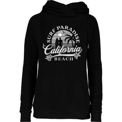 Grey Scale Surfing Design Surf Paradise At California Beach Womens Funnel Neck Pullover Hood