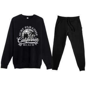 Grey Scale Surfing Design Surf Paradise At California Beach Premium Crewneck Sweatsuit Set