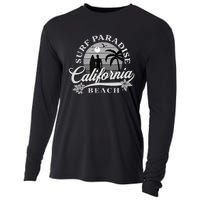 Grey Scale Surfing Design Surf Paradise At California Beach Cooling Performance Long Sleeve Crew