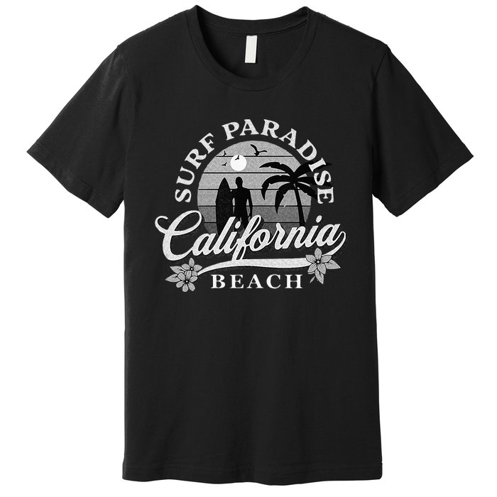 Grey Scale Surfing Design Surf Paradise At California Beach Premium T-Shirt