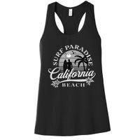 Grey Scale Surfing Design Surf Paradise At California Beach Women's Racerback Tank