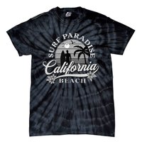 Grey Scale Surfing Design Surf Paradise At California Beach Tie-Dye T-Shirt