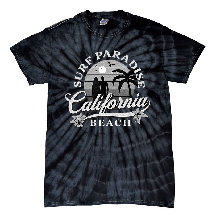 Grey Scale Surfing Design Surf Paradise At California Beach Tie-Dye T-Shirt