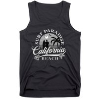 Grey Scale Surfing Design Surf Paradise At California Beach Tank Top