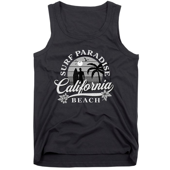 Grey Scale Surfing Design Surf Paradise At California Beach Tank Top