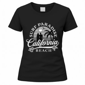 Grey Scale Surfing Design Surf Paradise At California Beach Women's T-Shirt