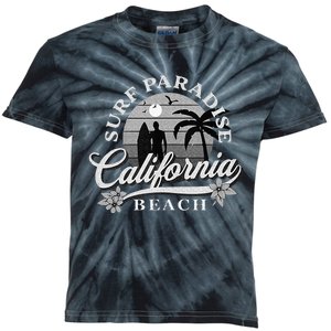 Grey Scale Surfing Design Surf Paradise At California Beach Kids Tie-Dye T-Shirt