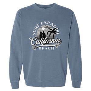 Grey Scale Surfing Design Surf Paradise At California Beach Garment-Dyed Sweatshirt