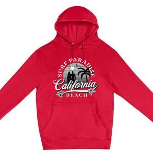 Grey Scale Surfing Design Surf Paradise At California Beach Premium Pullover Hoodie