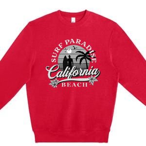 Grey Scale Surfing Design Surf Paradise At California Beach Premium Crewneck Sweatshirt