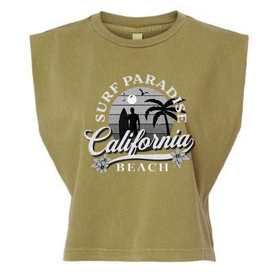 Grey Scale Surfing Design Surf Paradise At California Beach Garment-Dyed Women's Muscle Tee