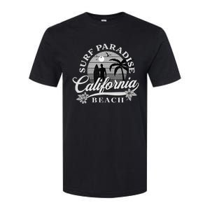 Grey Scale Surfing Design Surf Paradise At California Beach Softstyle CVC T-Shirt