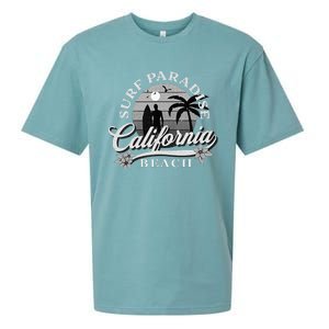 Grey Scale Surfing Design Surf Paradise At California Beach Sueded Cloud Jersey T-Shirt