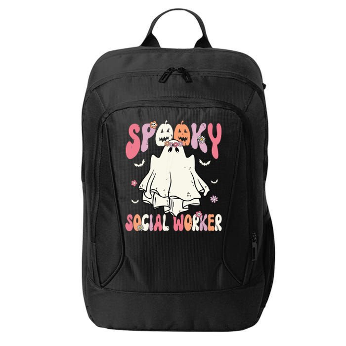 Groovy Spooky Social Worker Women Halloween Cute Ghost City Backpack