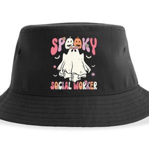 Groovy Spooky Social Worker Women Halloween Cute Ghost Sustainable Bucket Hat