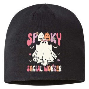 Groovy Spooky Social Worker Women Halloween Cute Ghost Sustainable Beanie