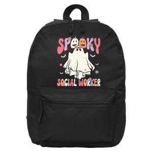 Groovy Spooky Social Worker Women Halloween Cute Ghost 16 in Basic Backpack