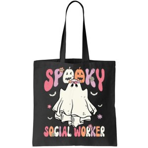 Groovy Spooky Social Worker Women Halloween Cute Ghost Tote Bag