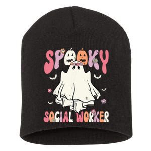 Groovy Spooky Social Worker Women Halloween Cute Ghost Short Acrylic Beanie