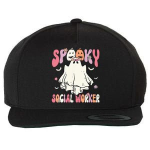 Groovy Spooky Social Worker Women Halloween Cute Ghost Wool Snapback Cap