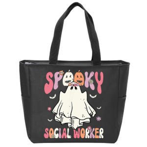 Groovy Spooky Social Worker Women Halloween Cute Ghost Zip Tote Bag