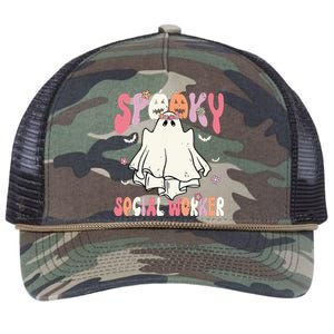 Groovy Spooky Social Worker Women Halloween Cute Ghost Retro Rope Trucker Hat Cap