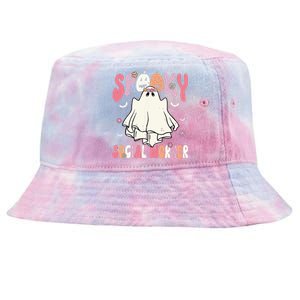 Groovy Spooky Social Worker Women Halloween Cute Ghost Tie-Dyed Bucket Hat