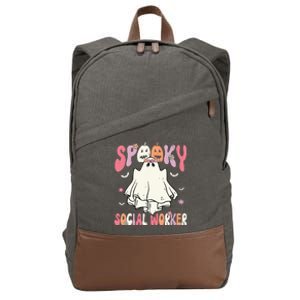 Groovy Spooky Social Worker Women Halloween Cute Ghost Cotton Canvas Backpack