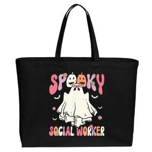 Groovy Spooky Social Worker Women Halloween Cute Ghost Cotton Canvas Jumbo Tote