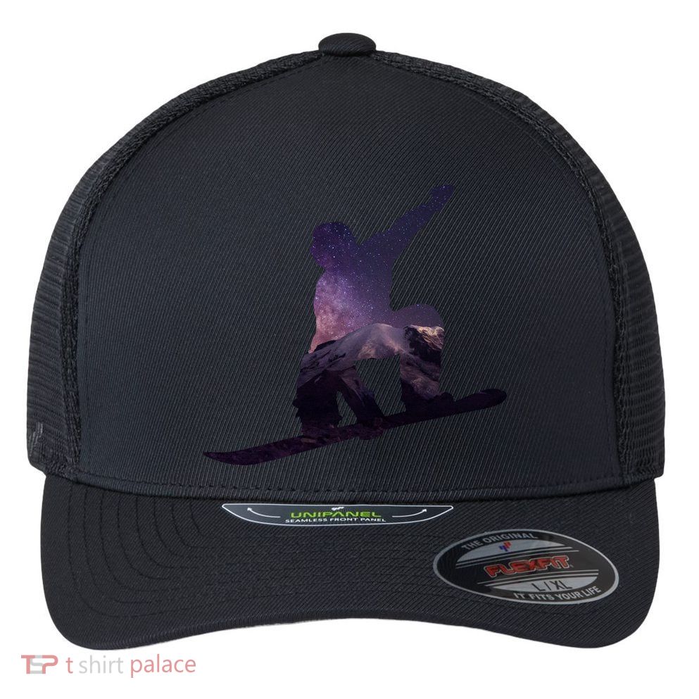 Galaxy Space Ski Boarding Flexfit Unipanel Trucker Cap