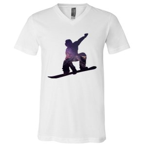 Galaxy Space Ski Boarding V-Neck T-Shirt