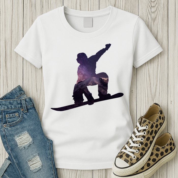 Galaxy Space Ski Boarding Womens T-Shirt