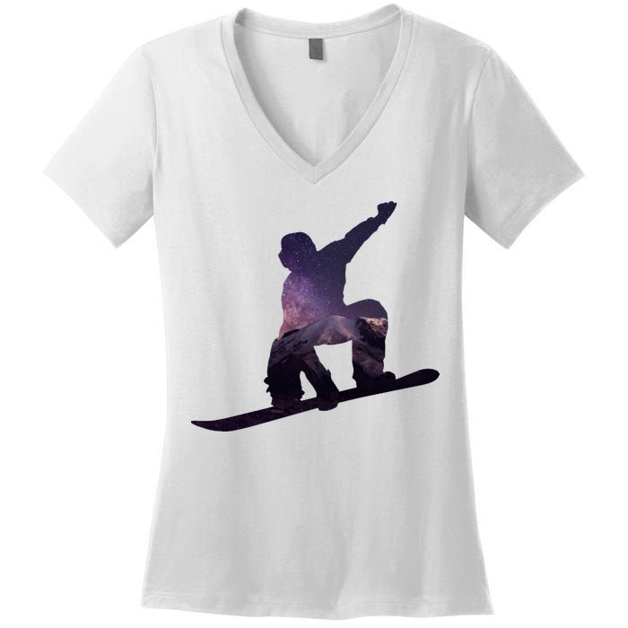 Galaxy Space Ski Boarding Women's V-Neck T-Shirt