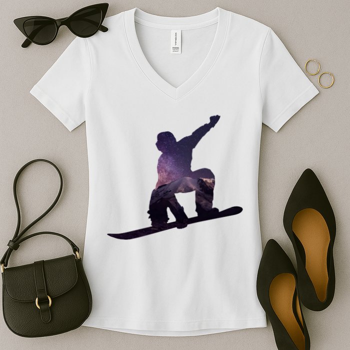 Galaxy Space Ski Boarding Women's V-Neck T-Shirt