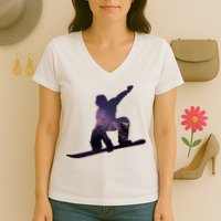 Galaxy Space Ski Boarding Women's V-Neck T-Shirt
