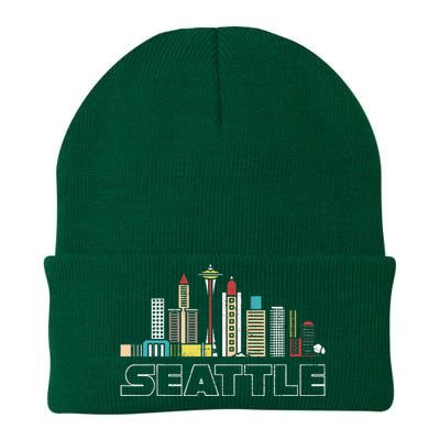 Grunge Seattle Skyline Distressed Look Design Knit Cap Winter Beanie