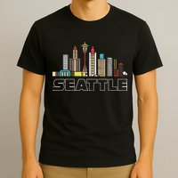 Grunge Seattle Skyline Distressed Look Design T-Shirt
