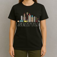 Grunge Seattle Skyline Distressed Look Design T-Shirt