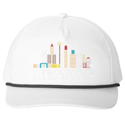 Grunge Seattle Skyline Distressed Look Design Snapback Five-Panel Rope Hat