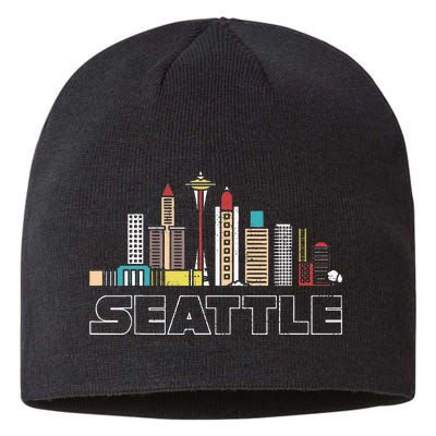 Grunge Seattle Skyline Distressed Look Design Sustainable Beanie