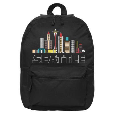 Grunge Seattle Skyline Distressed Look Design 16 in Basic Backpack