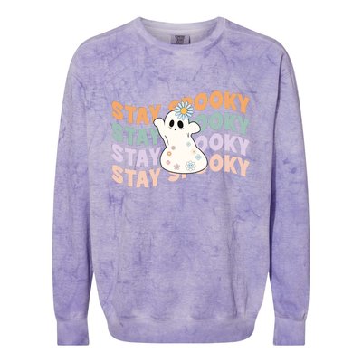 Groovy Stay Spooky Vibes Retro Floral Ghost Hippie Halloween Colorblast Crewneck Sweatshirt