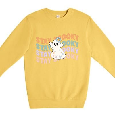 Groovy Stay Spooky Vibes Retro Floral Ghost Hippie Halloween Premium Crewneck Sweatshirt