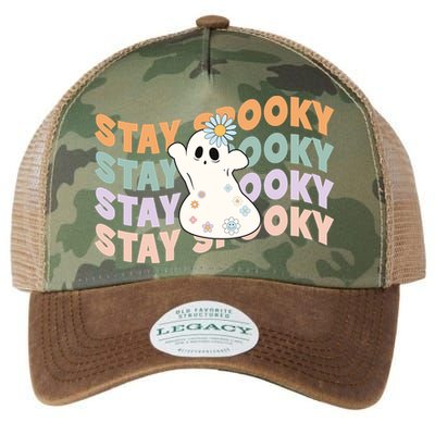 Groovy Stay Spooky Vibes Retro Floral Ghost Hippie Halloween Legacy Tie Dye Trucker Hat