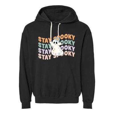 Groovy Stay Spooky Vibes Retro Floral Ghost Hippie Halloween Garment-Dyed Fleece Hoodie