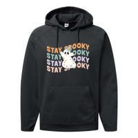 Groovy Stay Spooky Vibes Retro Floral Ghost Hippie Halloween Performance Fleece Hoodie