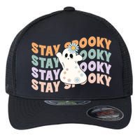 Groovy Stay Spooky Vibes Retro Floral Ghost Hippie Halloween Flexfit Unipanel Trucker Cap