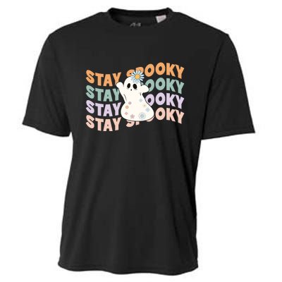 Groovy Stay Spooky Vibes Retro Floral Ghost Hippie Halloween Cooling Performance Crew T-Shirt