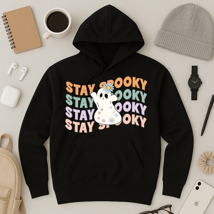 Groovy Stay Spooky Vibes Retro Floral Ghost Hippie Halloween Hoodie